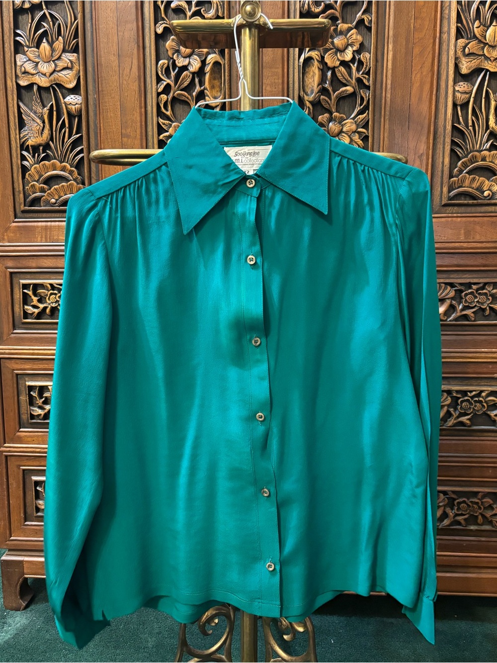 Vintage Sooyung Lee U.M.I. Collections Emerald Green 100% Silk Blouse